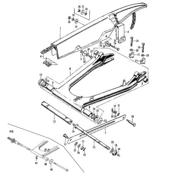 F-23.Rear fork, Chain case