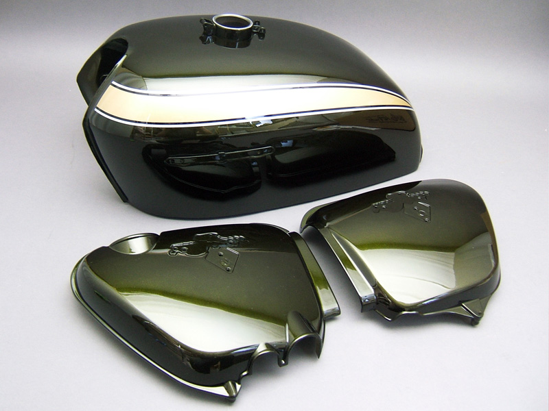 CB750 K2 TANK & SIDE COVERS SET (CANDY BACCHUS OLIVE CUSTOM) / 8714.10 - Click Image to Close