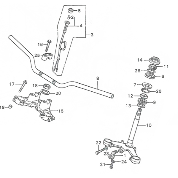 F-4.Steering stem. Handle. Top bridge