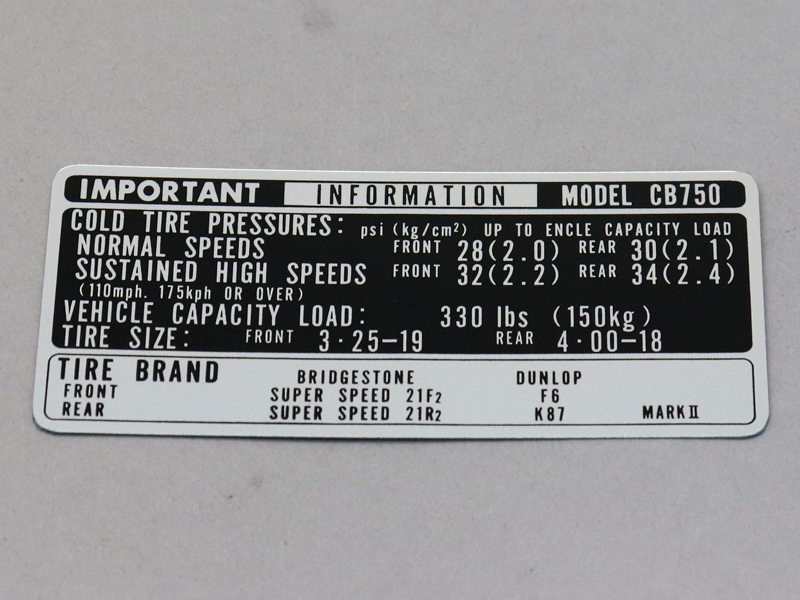 CB750K MARK, TIRE CAUTION ENGLISH - Click Image to Close