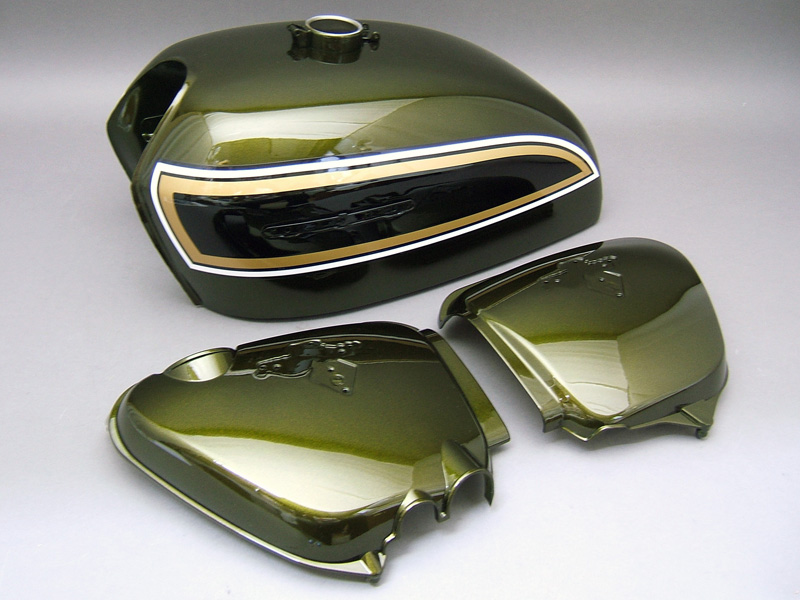 CB750 K3 TANK & SIDE COVERS SET (CANDY BACCHUS OLIVE CUSTOM) / 8714.10 - Click Image to Close
