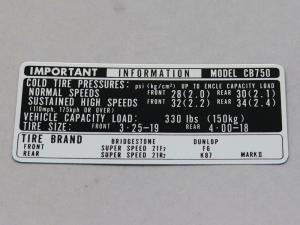 CB750K MARK, TIRE CAUTION ENGLISH